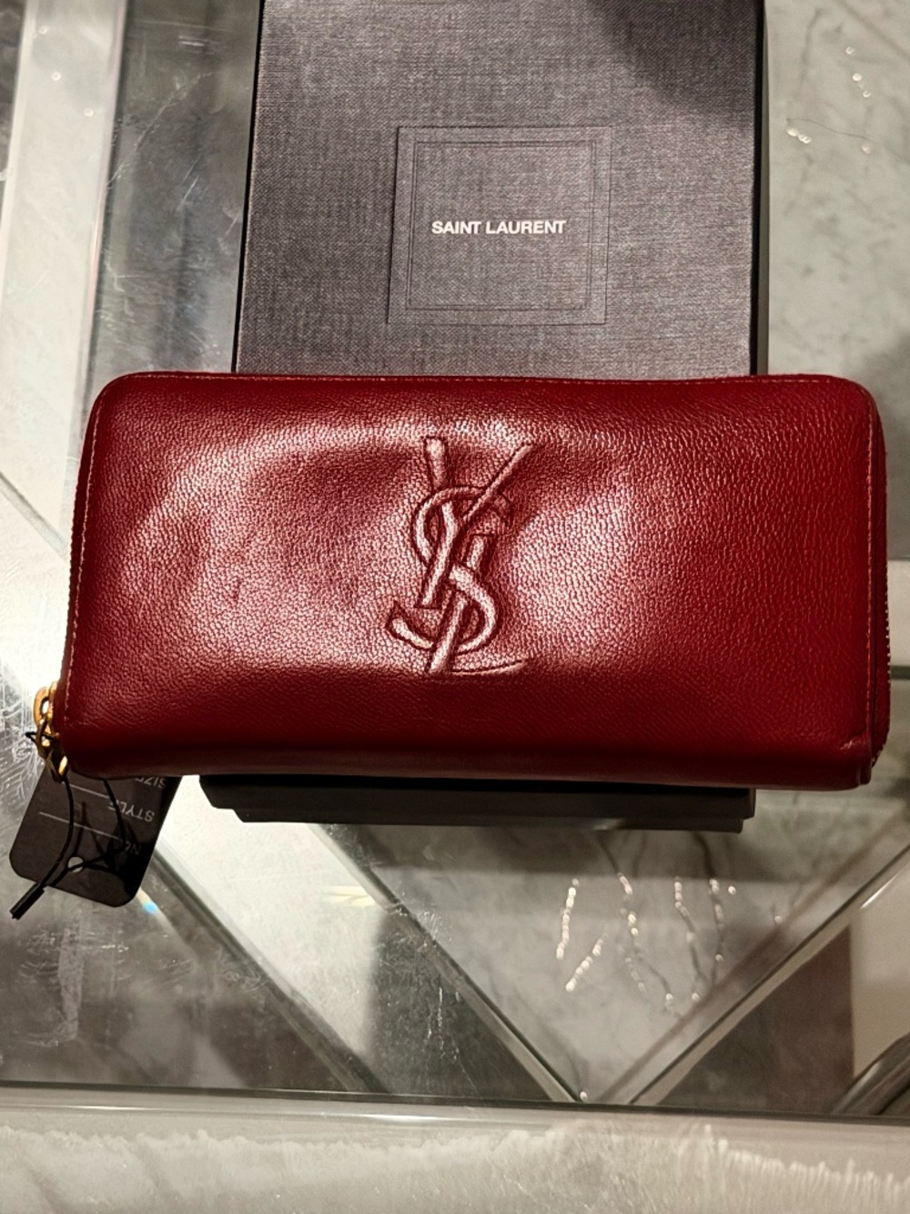 Saint Laurent YSL Red Leather Zip Around Long Wallet Gold Hardware